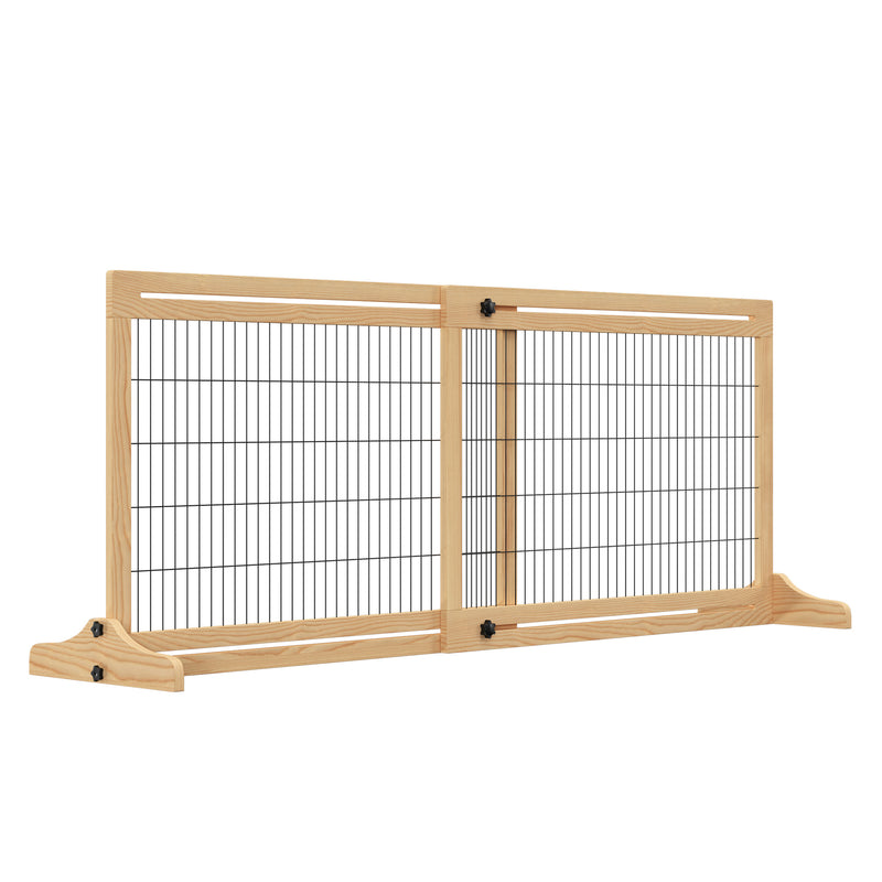 PawHut Adjustable Wooden Pet Gate Freestanding Dog Barrier for Doorway