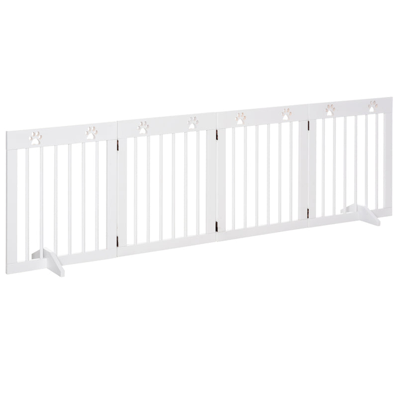 PawHut Pet Gate 4 Panel Wooden Dog Barrier Folding Fence w/ Support Feet