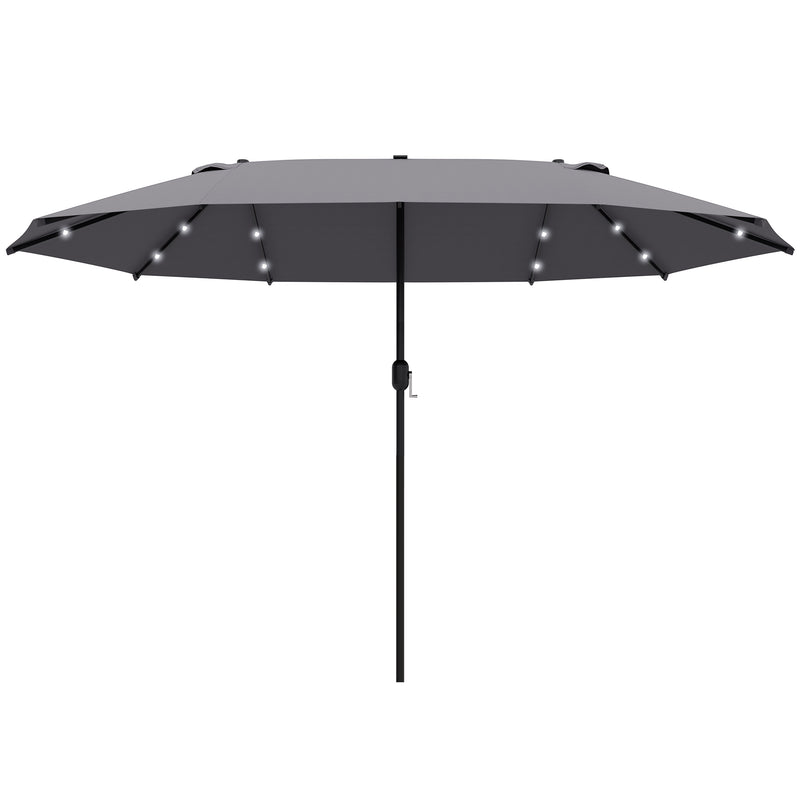 Outsunny 4.4m Double-Sided Sun Umbrella Patio Parasol Solar Lights Dark Grey