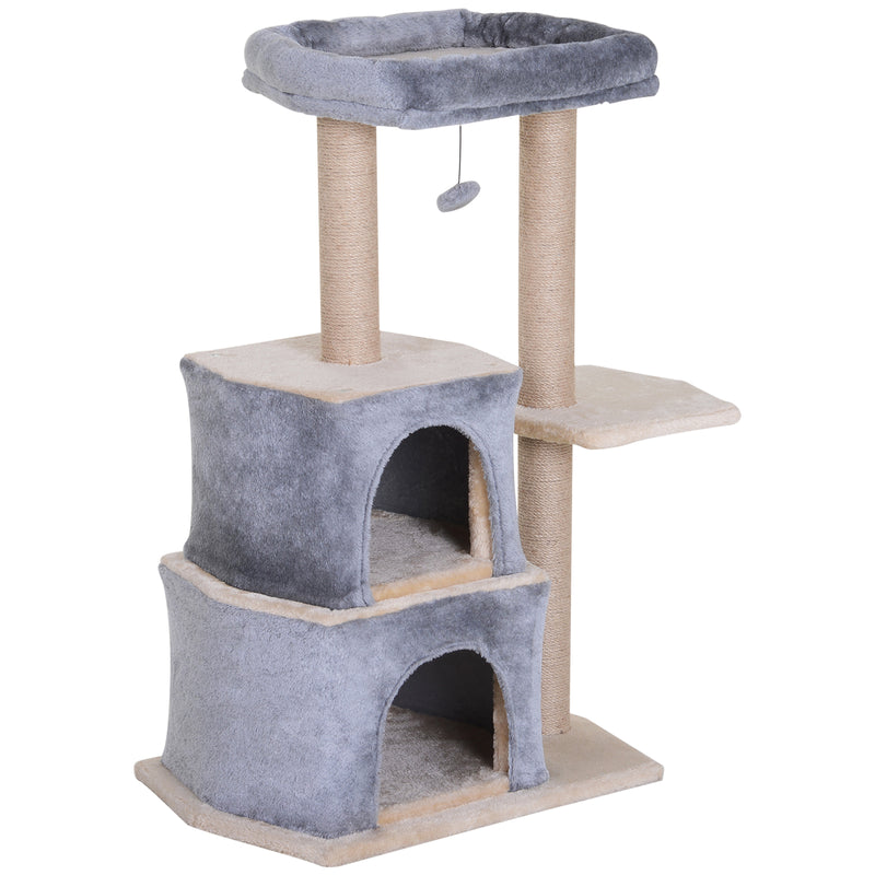 PawHut Multi-Level Cat Activity Tree w/ Sisal Scratching Post Hut House Perch