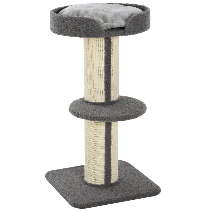 PawHut 2-Tier Cat Kitten Resting Tree w/ Top Basket Cushion Sisal Post Grey