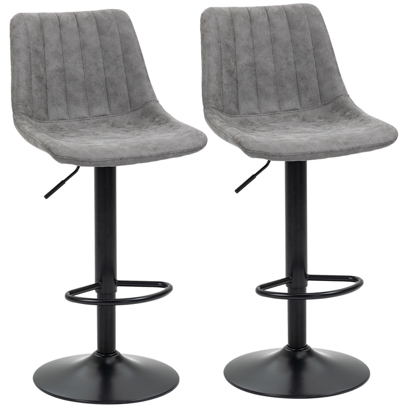 HOMCOM Set Of 2 Microfibre Retro Tub Bar Stools Metal Frame Footrest Seat Grey