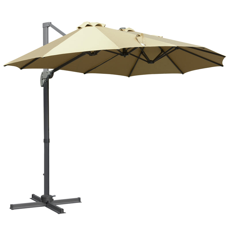 Outsunny 4.5 m Double Garden Parasol Garden Umbrella w/ Crank Handle Khaki