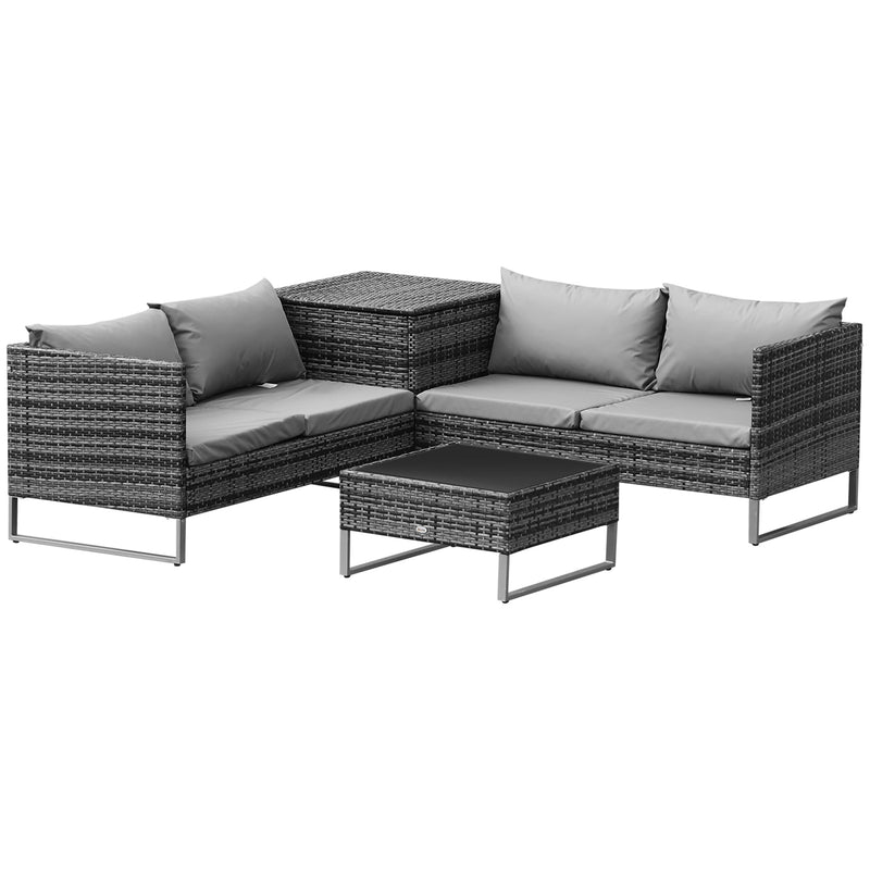 Outsunny 4Pcs Patio Rattan Sofa Garden Furniture Set Table w/ Cushions 4 Seater