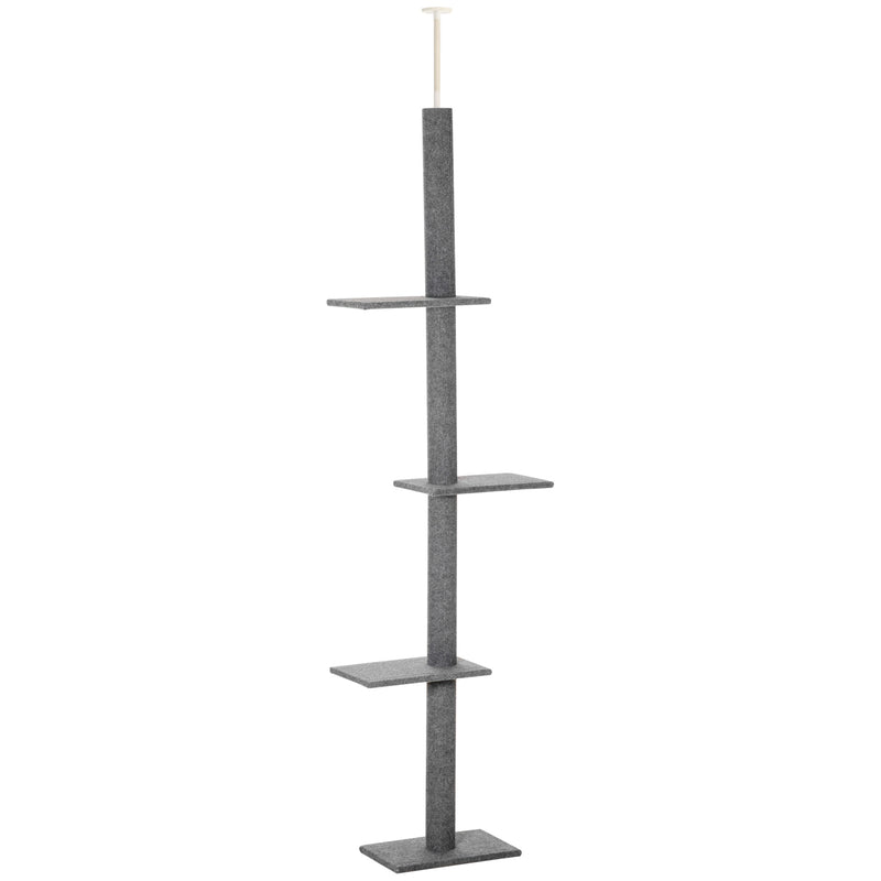 PawHut 260cm Floor To Ceiling Cat Tree Kitten Tower w/ Adjustable Height - Grey