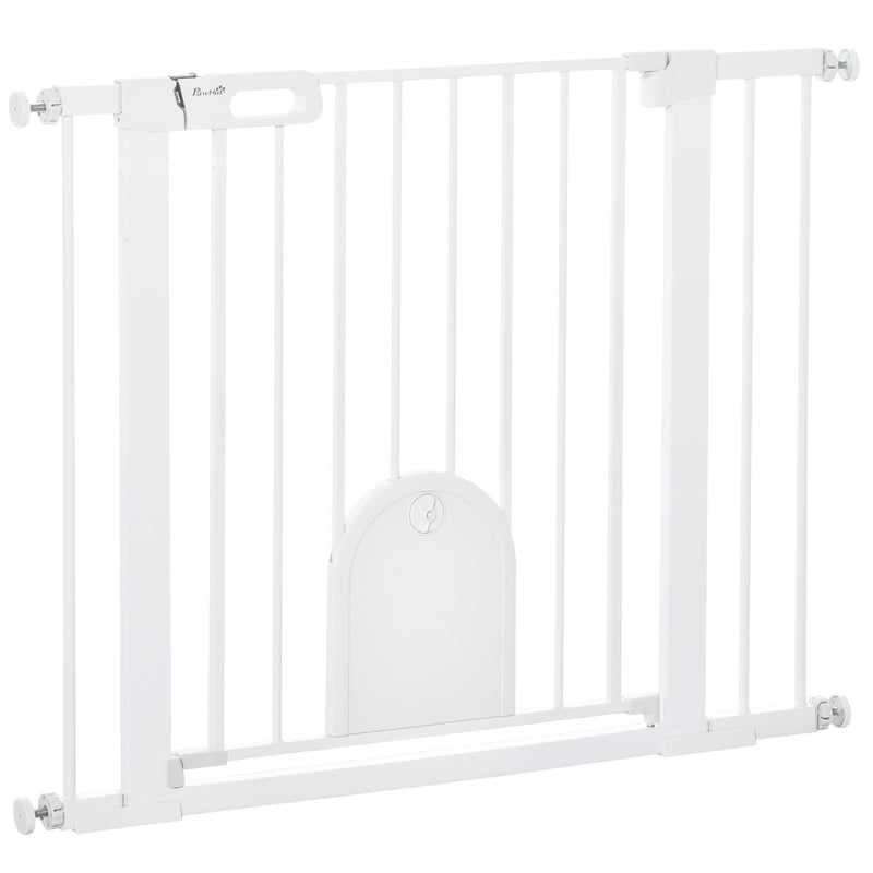 PawHut 75-103 cm Pet Safety Gate Pressure Fit Stair w/ Small Door Double Locking