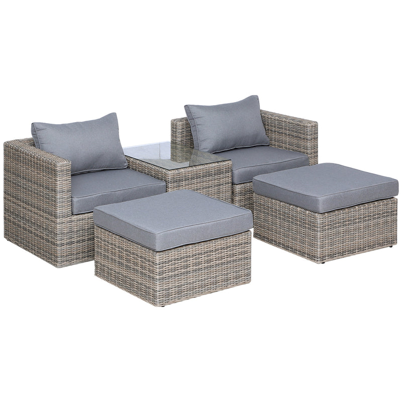 Outsunny 5 Pcs Rattan Garden Furniture Set Single Sofa Stool Coffee Table