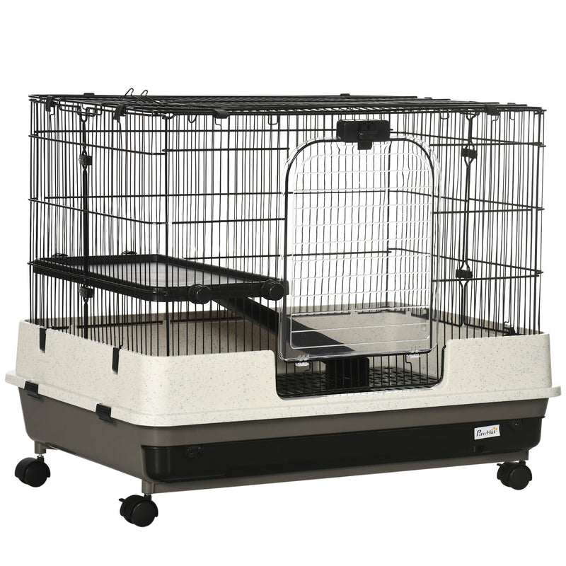 PawHut Small Pet Animal Cage w/ Metal Wire Top Platform Removable Tray 4 Wheels