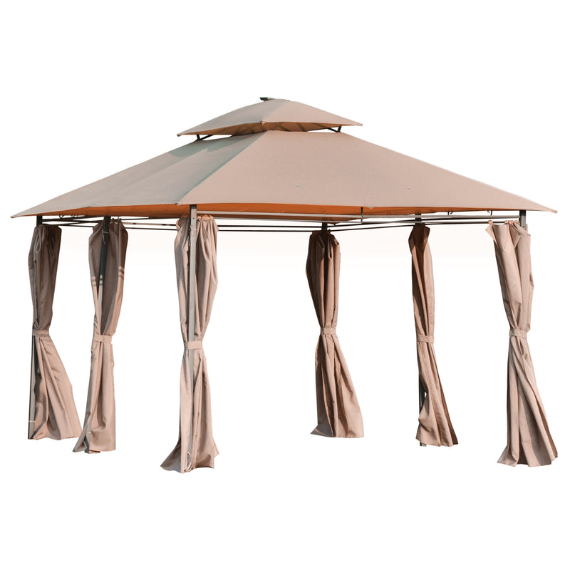 Outsunny 4 x 3(m) Outdoor Gazebo Canopy Garden Pavilion w/ LED Solar Light Khaki