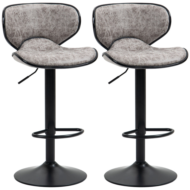 HOMCOM Bar Stool Set of 2 Microfiber Cloth Adjustable Armless Chairs Grey