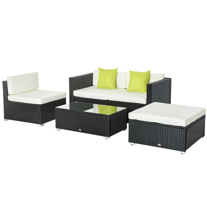 Outsunny Rattan Sofa Set with Coffee Table - Black