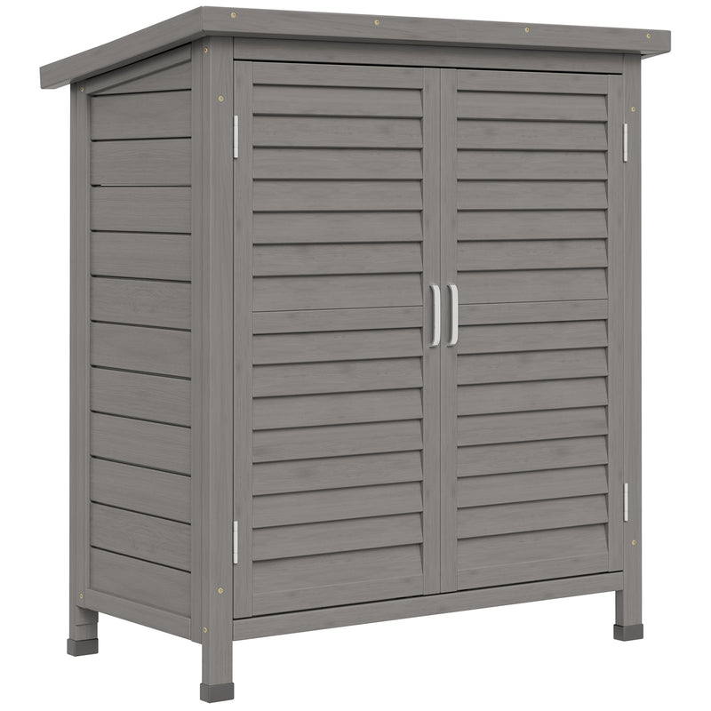 Outsunny Garden Storage Shed Solid Fir Wood Garage Organisation w/ Doors Grey