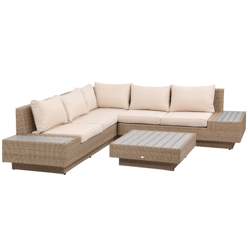 Outsunny 4Pcs Rattan Sofa Set Garden Furniture Set with Armrest Cushions Beige