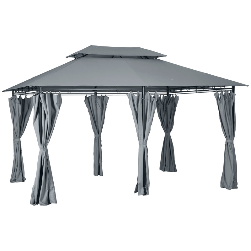 Outsunny 3 x 4m Outdoor 2-Tier Steel Frame Gazebo with Curtains Outdoor Backyard