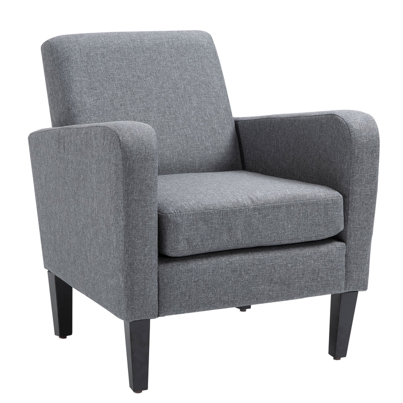 HOMCOM Linen Modern-Curved Armchair Accent Seat w/ Thick Cushion Wood Legs Grey