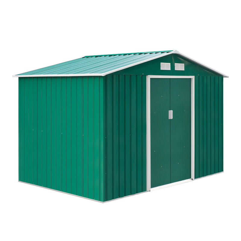 Outsunny  Galvanised Metal Garden Shed   9ft  X 6ft - Green