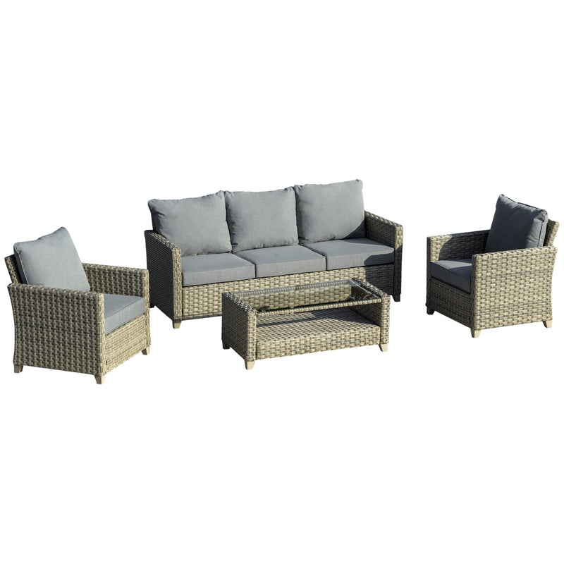 Outsunny 4 PCS Patio PE Rattan Sofa Set, Outdoor Conversation Furniture Set