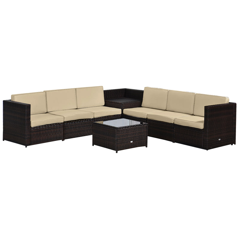 Outsunny Rattan Corner Sofa Set with Table - Brown