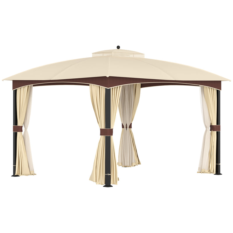 Outsunny 4 x 3(m) Patio Gazebo Garden Canopy Shelter with Double Tier Roof