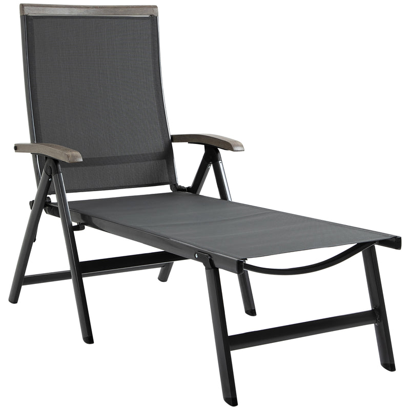 Outsunny Outdoor Folding Sun Lounger w/ Adjustable Backrest and Aluminium Grey