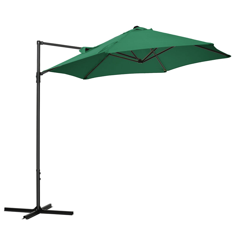 Outsunny 2.5M Offset Roma Patio Umbrella W/ 360° Rotation and Base, Green