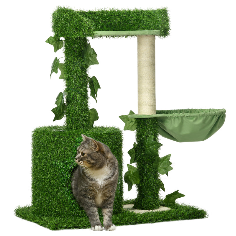 PawHut 77cm Cat Tree for Indoor Cats with Green Leaves, Scratching Posts Condo