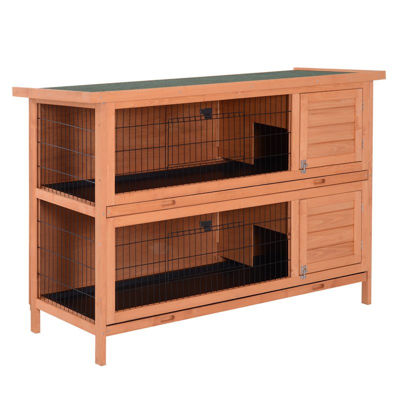 PawHut 54 Inch Large Rabbit Hutch Guinea Pig Hutches with Sliding Trays Outdoor