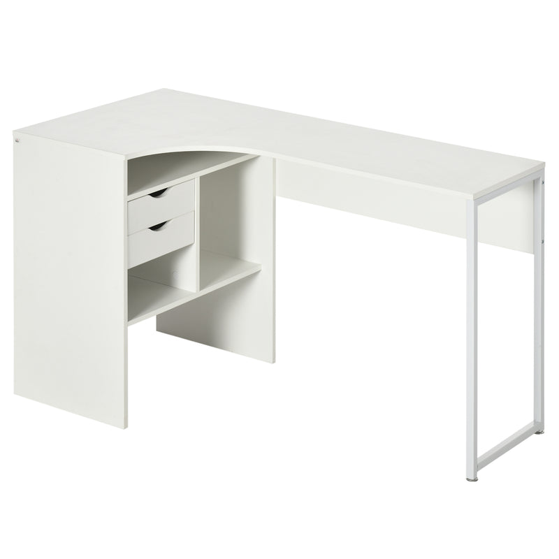 HOMCOM L-Shaped Corner Computer Desk Study Table w/ Storage Shelf - White