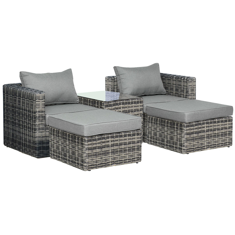 Outsunny 5 Pcs Rattan Garden Furniture Set Single Sofa Stool Coffee Table Grey