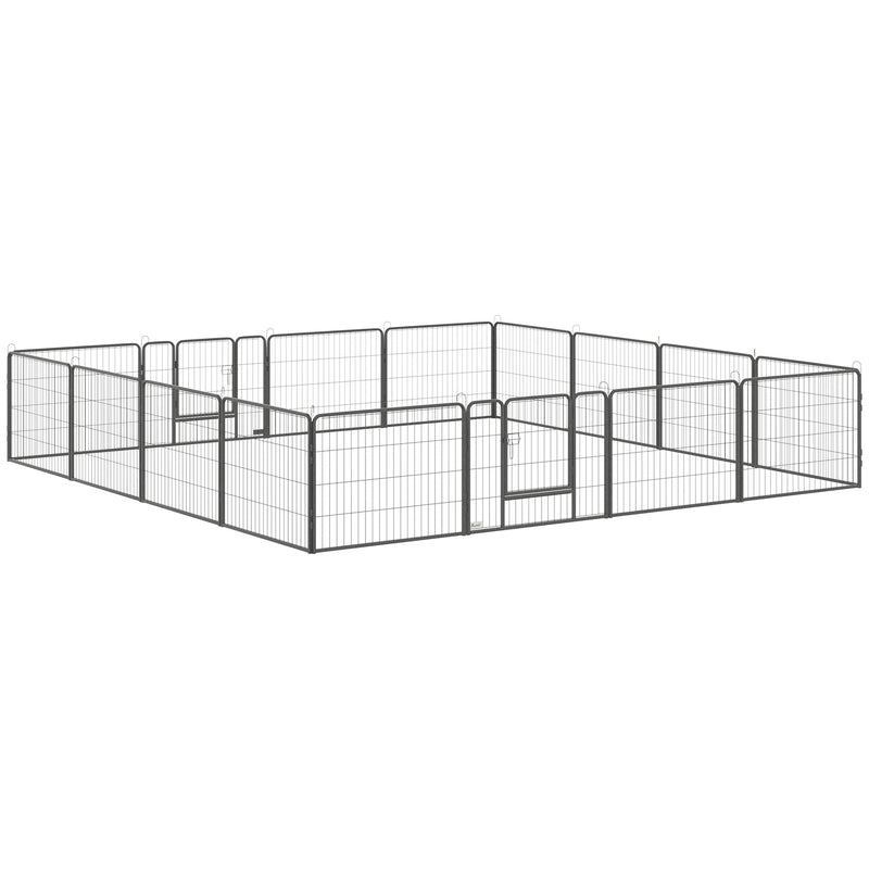 PawHut Heavy Duty Dog Pen with 2 Doors, 16 Panels Dog Playpen Puppy Pen, 60H cm