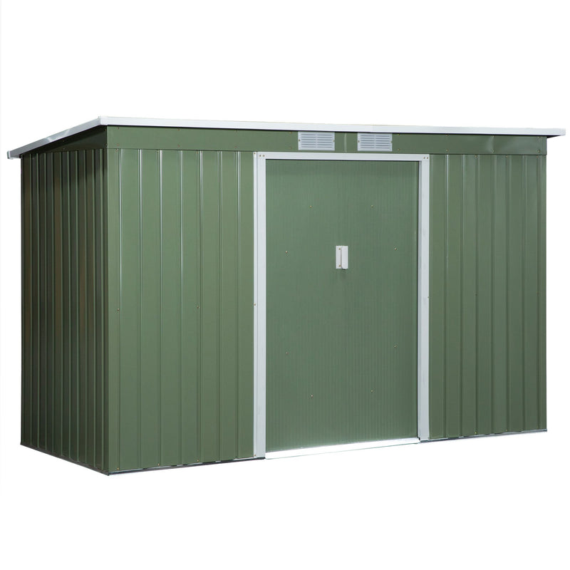 Outsunny 9 x 4FT Outdoor Metal Frame Garden Storage Shed w/ 2 Door, Green