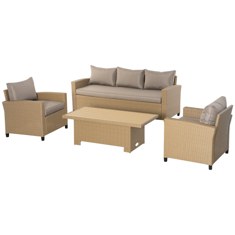 Outsunny 4 PCS Patio Wicker Aluminum Conversation Furniture Sofa Set w/ Table