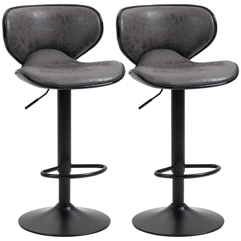 HOMCOM Bar Stool Set of 2 PU Leather Adjustable Height Armless Chairs Dark Grey