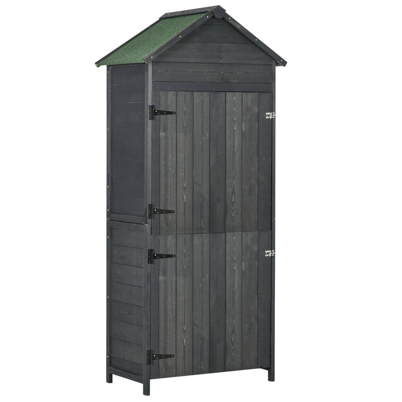 Outsunny Wooden Garden Shed Outdoor Shelves Utility Tool Storage Cabinet Grey