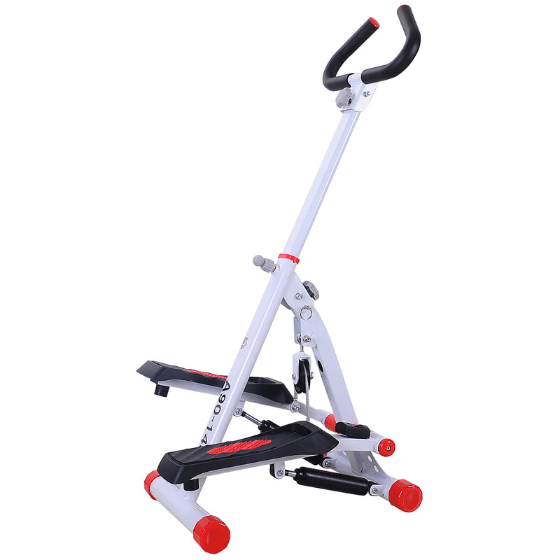 HOMCOM Foldable Stepper Adjustable Step Machine w/ Handlebar LCD Display, Red