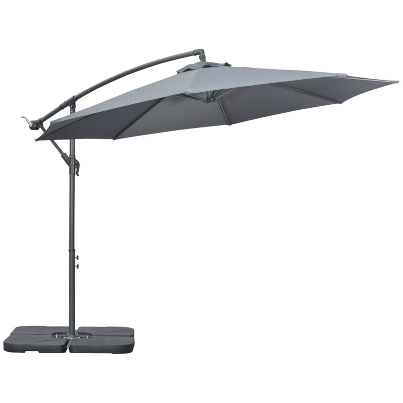 Outsunny 3(m) Banana Parasol Cantilever Umbrella Garden w/ Base Weights, Grey