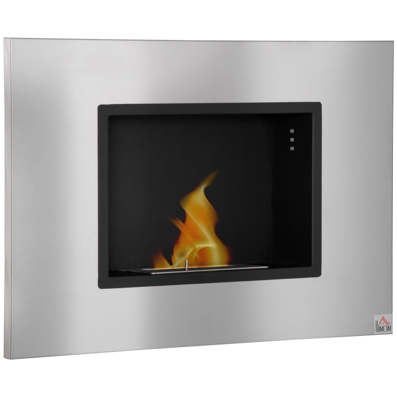 HOMCOM Wall Mounting Bio Ethanol Fireplace Heater with 1.5L Tank, Silver