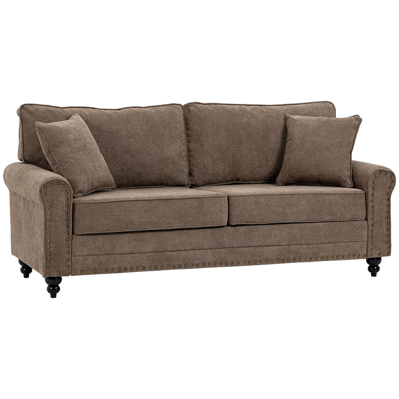 HOMCOM Fabric Sofa 2 Seater Sofa for Living Room Loveseat w/ Throw Pillow Brown