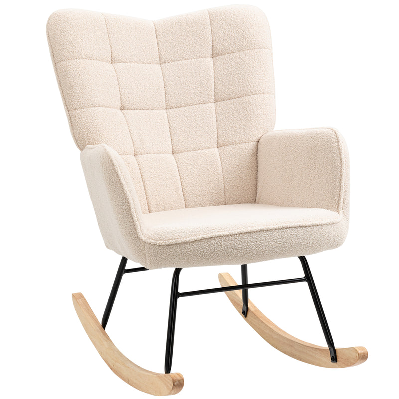 HOMCOM Wingback Rocking Chair for Nursing w/ Steel Frame and Wooden Base Beige