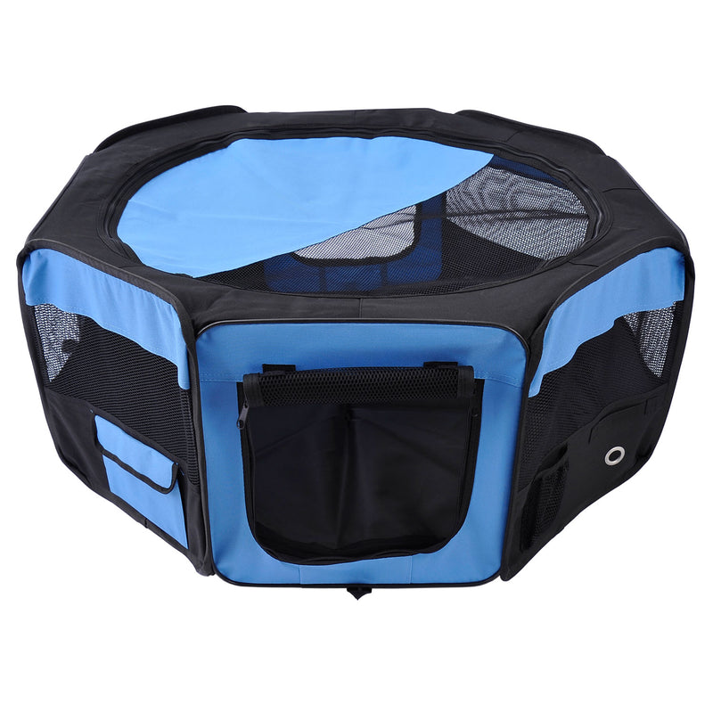 Fabric Pet Puppy Dog Cat Rabbit Pig  Playpen Play Pen Run Blue Black 37x37x95cm