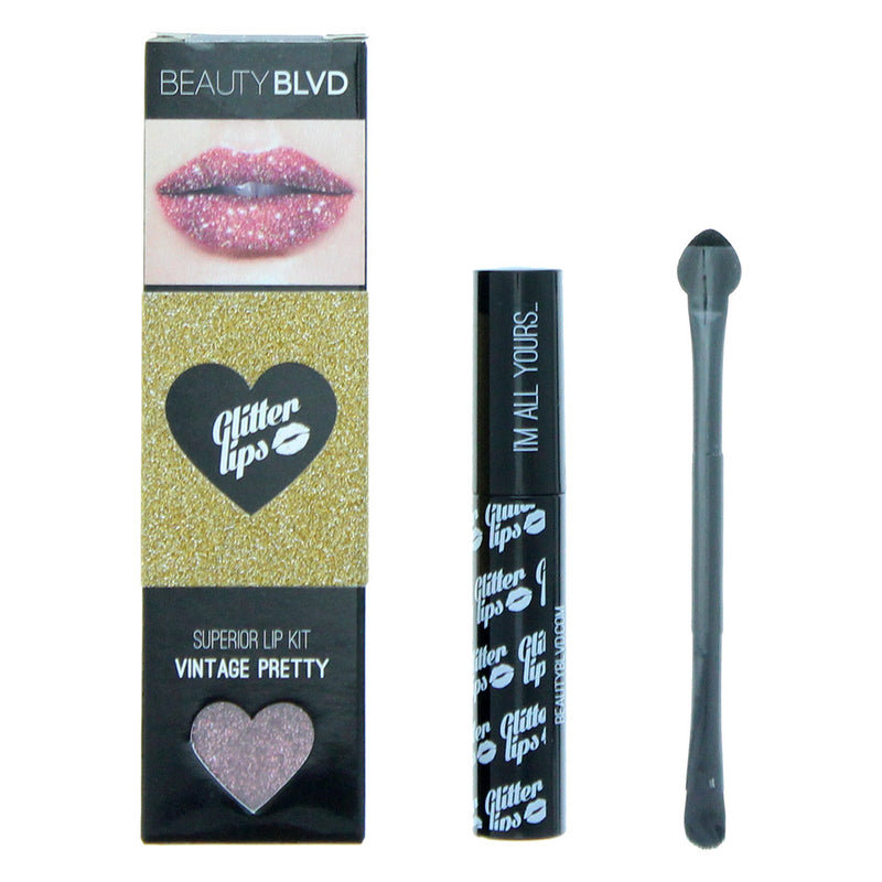 Beauty Blvd Glitter Lips Vintage Pretty 3 Piece Gift Set: Gloss Bond 3.5ml - Glitter 3g - Lip Brush