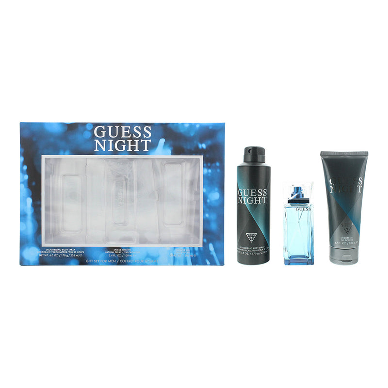 Guess Night Eau De Toilette 3 Piece Gift Set: Eau De Toilette 100ml - Deodorant Spray 226ml - Shower Gel 200ml