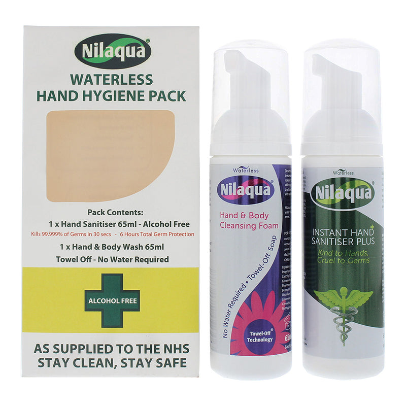 Nilaqua Waterless Hand Hygiene Pack 2 Piece Gift Set: Hand Sanitiser 65ml - Hand & Body Wash 65ml