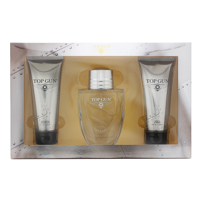 Top Gun Chevron 3 Piece Gift Set: Eau De Toilette 100ml - Hair & Body Wash 100ml - Aftershave Balm 100ml