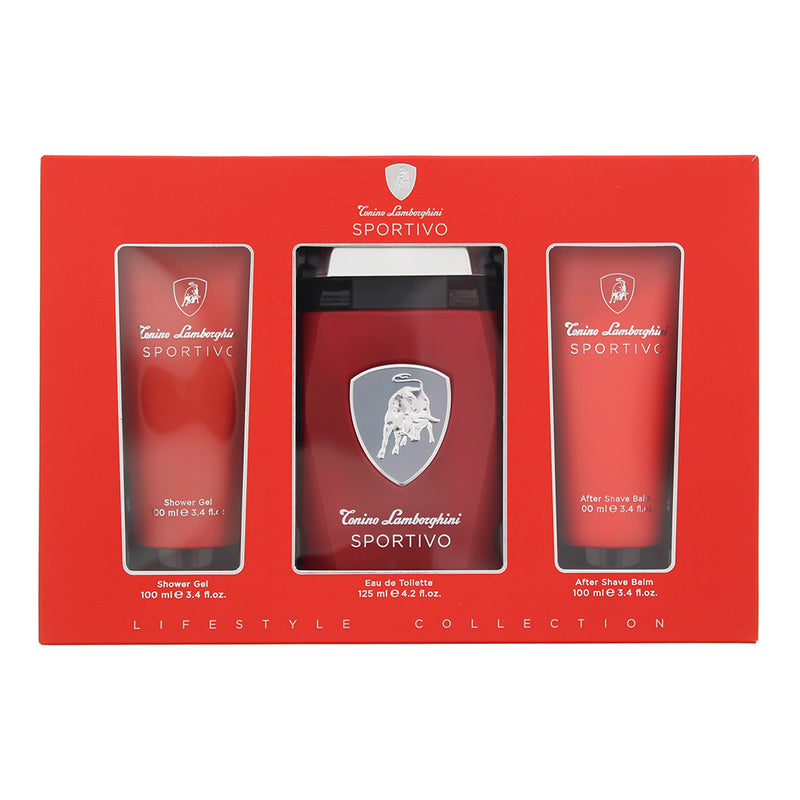 Lamborghini Sportivo 3 Piece Gift Set: Eau De Toilette 125ml - Shower Gel 100ml - Aftershave Balm 100ml