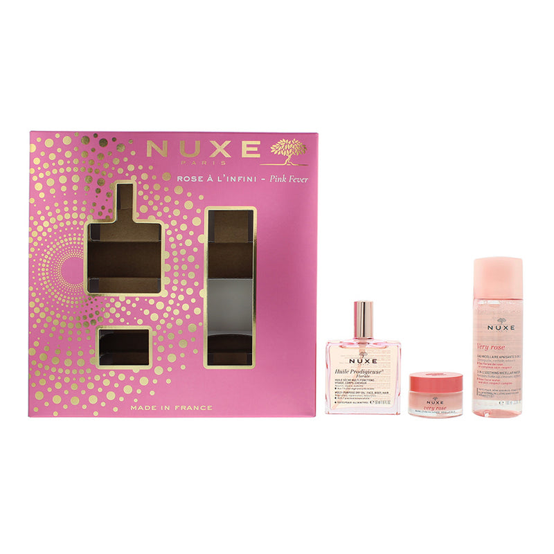 Nuxe Rose À L'infini 3 Piece Gift Set: Body Oil 50ml - Micellar Cleanser 100ml - Lip Balm 15g