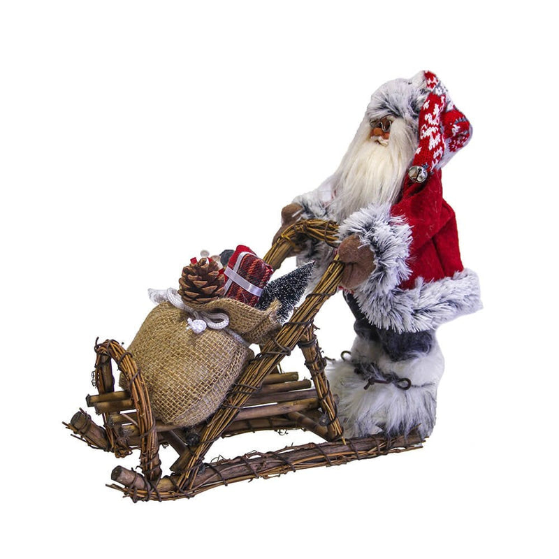 Standing Santa Father Christmas 30cm Red with Sledge