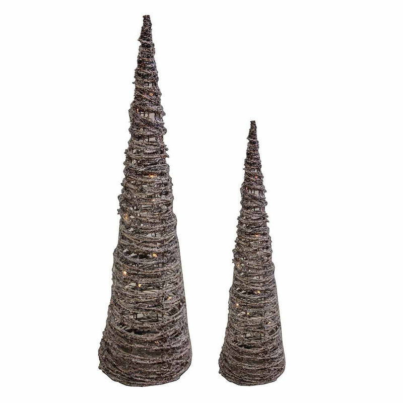 30 LED Rattan 2 Piece Cone Tree Set