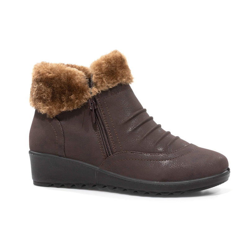 Furry Cuff Zip Boot - Brown