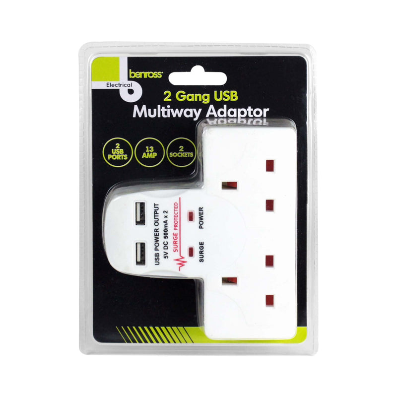 Benross Plug Adaptor 2 Way USB 13A